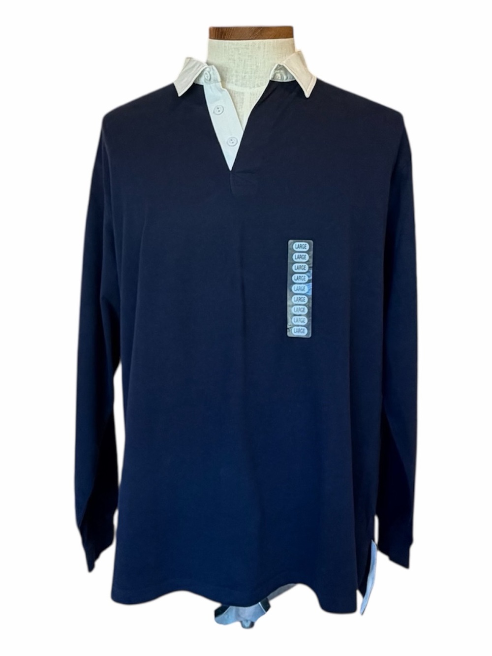 NWT Henry Grethel L Navy Blue Cotton Long Sleeve Rugby Shirt